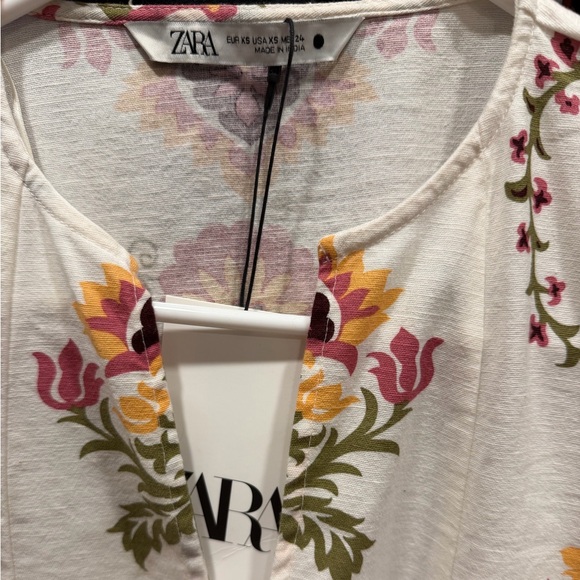 Zara NWT ecru kaftan floral linen boho maxi dress XS - Picture 2 of 3